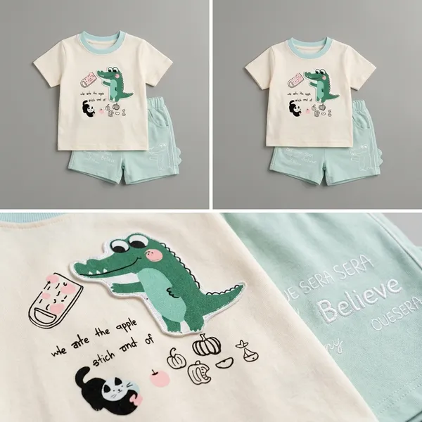 Kids_Cotton_T_Shirt_And_Shorts_Set_Printed_Half_Sleeve_T_Shirt_With_Elastic_Waist_Shorts_Casual_Summer_Outfit_For_Boys_Mint_Green