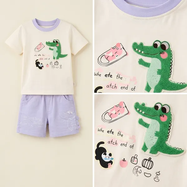 Kids_Cotton_T_Shirt_And_Shorts_Set_Printed_Half_Sleeve_T_Shirt_With_Elastic_Waist_Shorts_Casual_Summer_Outfit_For_Boys_Lavender