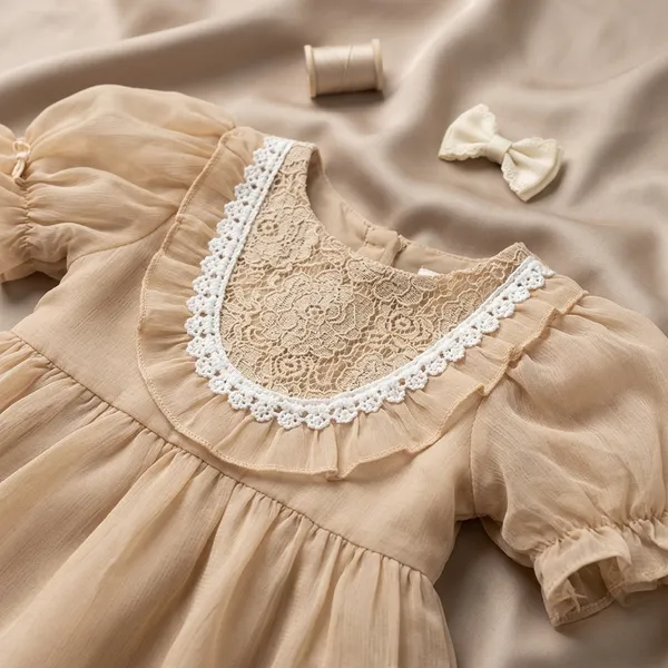 Girls_Lace_Party_Dress_Puff_Sleeve_Cute_Kids_Frock_Soft_Comfortable_Toddler_Dress_Beige