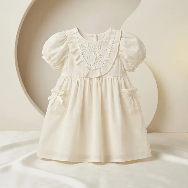 Girls_Lace_Party_Dress_Puff_Sleeve_Cute_Kids_Frock_Soft_Comfortable_Toddler_Dress_White