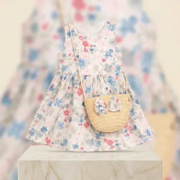 Girls_Floral_Printed_Sleeveless_Dress_With_Cute_Sling_Bag_Kids_Summer_Casual_Dress_Stylish_Party_Holiday_Wear_For_Girls_Blue