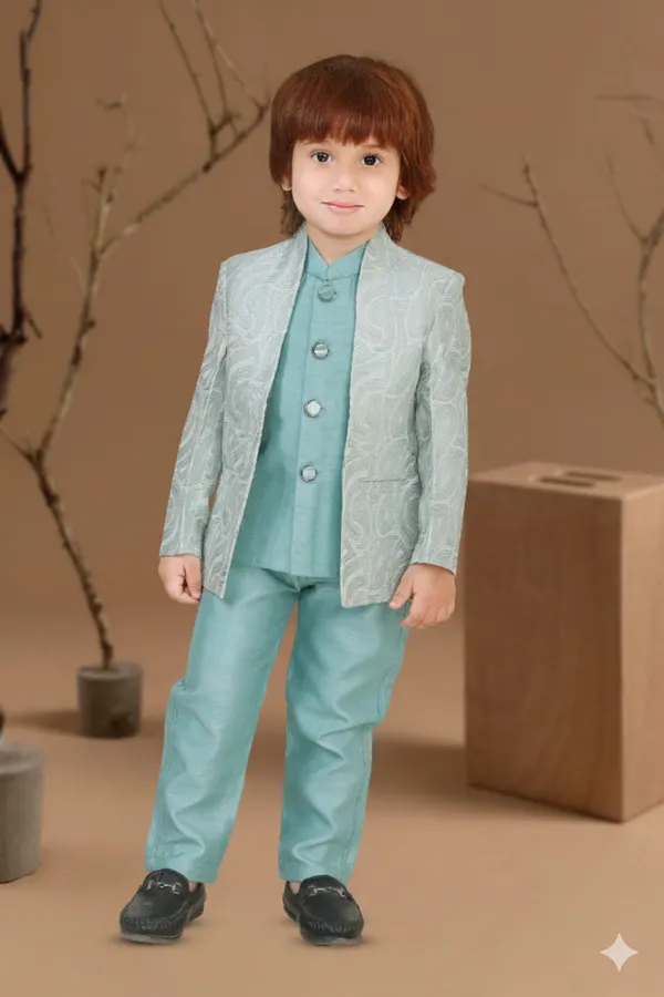 Green_Polyester_Blend_Coat_Suit_For_Kids