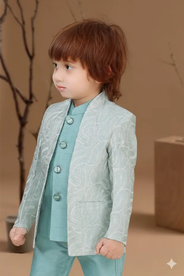 Green_Polyester_Blend_Coat_Suit_For_Kids
