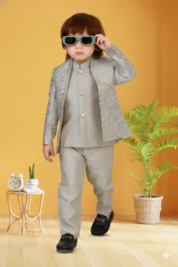 Beige_Polyester_Blend_Coat_Suit_For_Kids