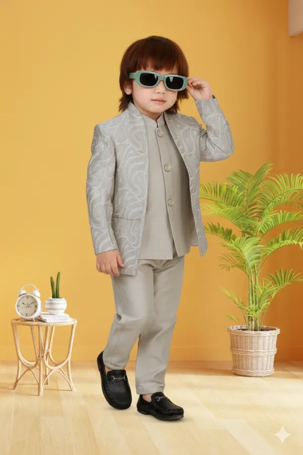 Beige_Polyester_Blend_Coat_Suit_For_Kids