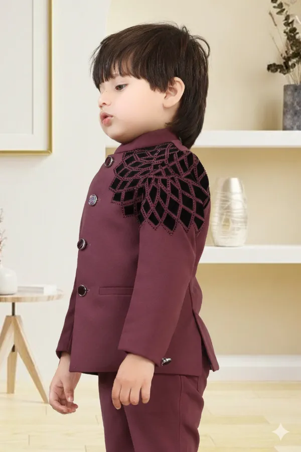 Wine_Polyester_Blend_Coat_Suit_For_Kids