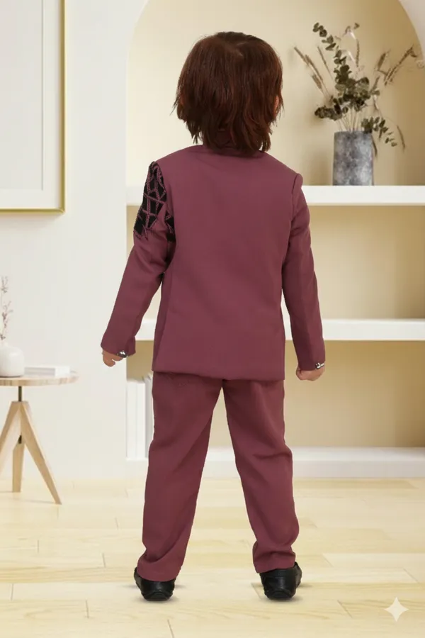 Wine_Polyester_Blend_Coat_Suit_For_Kids