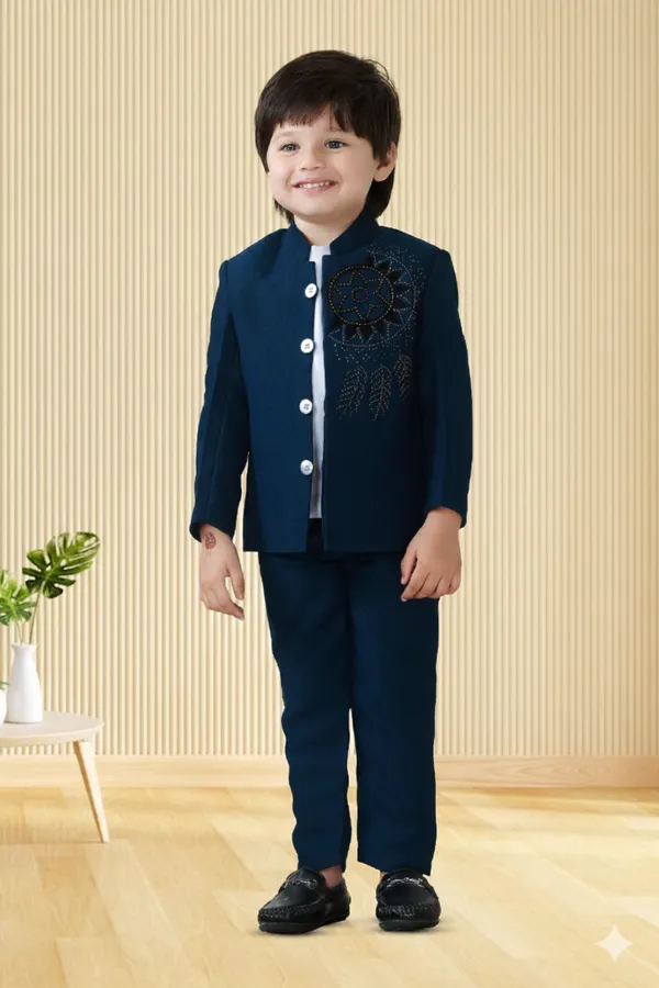 Peacock_Blue_Polyester_Blend_Coat_Suit_For_Kids