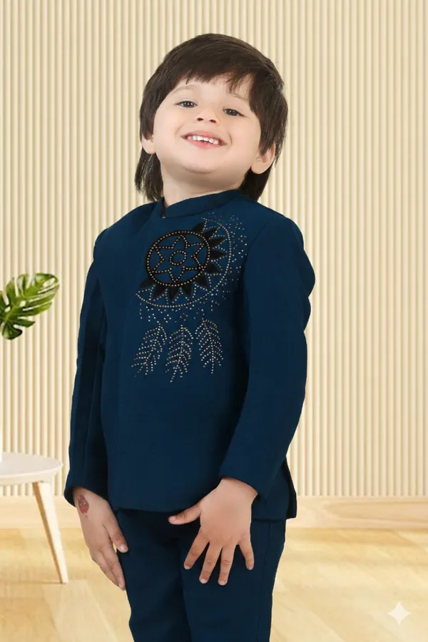 Peacock_Blue_Polyester_Blend_Coat_Suit_For_Kids