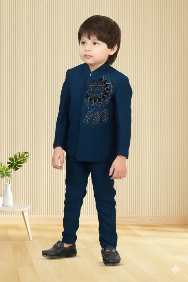 Peacock_Blue_Polyester_Blend_Coat_Suit_For_Kids