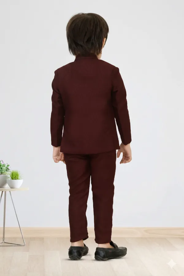 Wine_Polyester_Blend_Coat_Suit_For_Kids