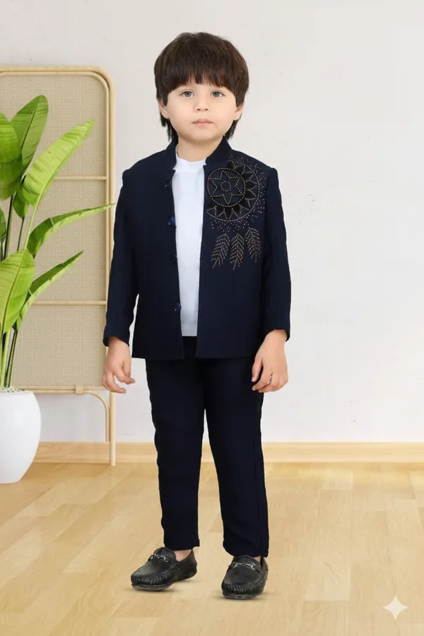 Blue_Polyester_Blend_Coat_Suit_For_Kids