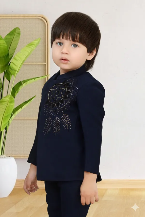 Blue_Polyester_Blend_Coat_Suit_For_Kids