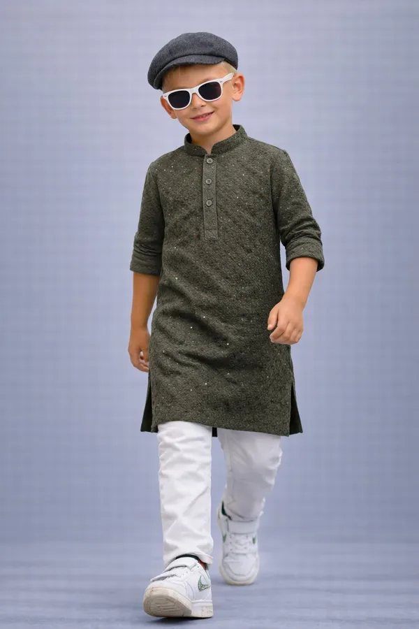 Boys_Olive_Green_Ethnic_Kurta_With_White_Pajama_Set