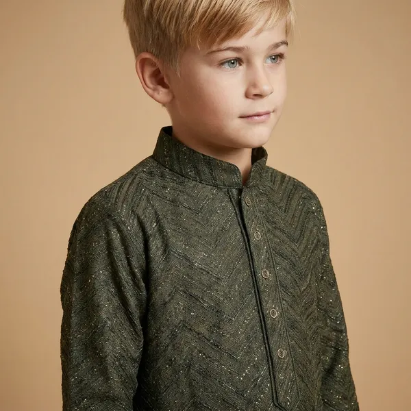 Boys_Olive_Green_Ethnic_Kurta_Set_With_Cream_Pajama
