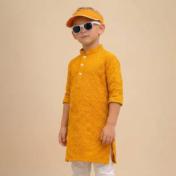 Boys_Ethnic_Kurta_Set_In_Mustard_Yellow_Traditional_Cotton_Blend_Kurta_With_White_Pajama