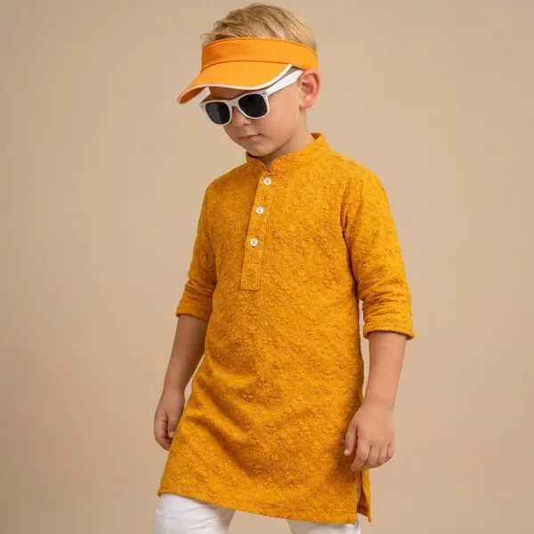 Boys_Ethnic_Kurta_Set_In_Mustard_Yellow_Traditional_Cotton_Blend_Kurta_With_White_Pajama