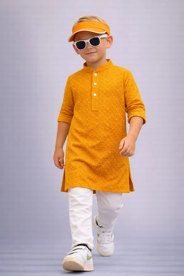 Boys_Ethnic_Kurta_Set_In_Mustard_Yellow_Traditional_Cotton_Blend_Kurta_With_White_Pajama