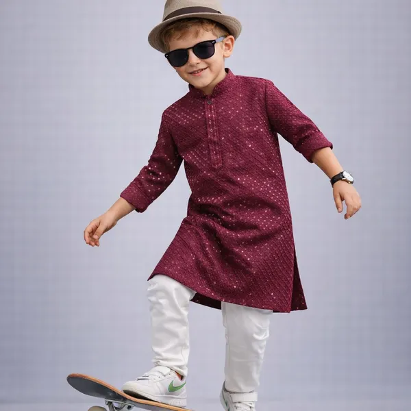 Boys_Maroon_Embroidered_Kurta_Set