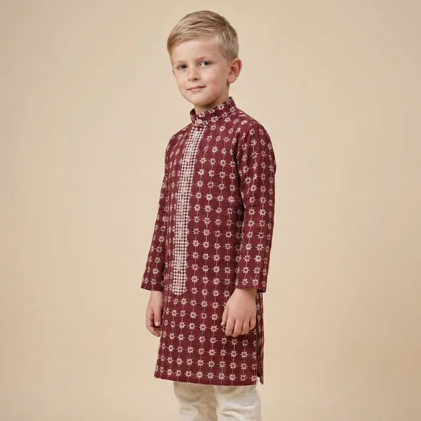 Boys_Maroon_Ethnic_Kurta_With_White_Churidar_Set