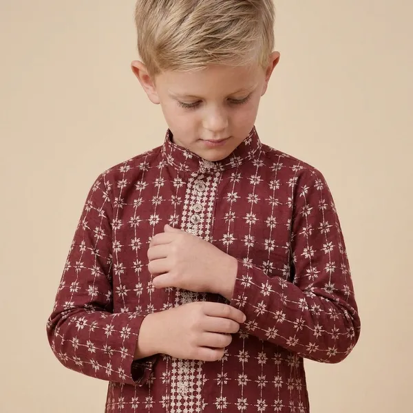 Boys_Maroon_Ethnic_Kurta_With_White_Churidar_Set