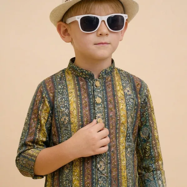Boys_Multicolor_Striped_Kurta_With_White_Pajama_Set