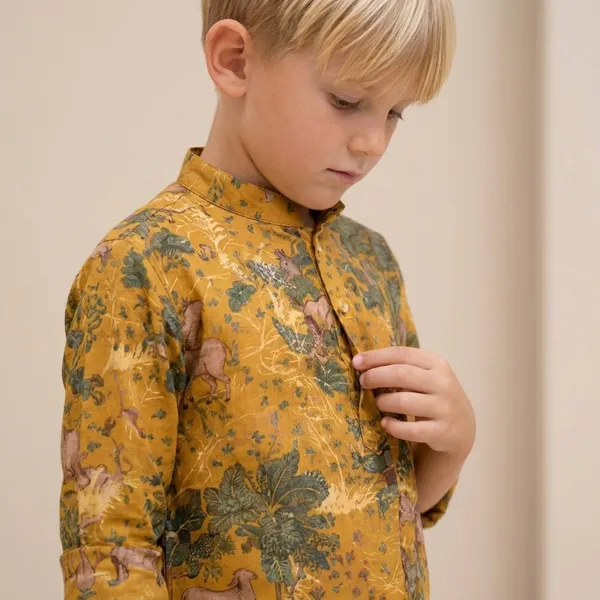Boys_Mustard_Yellow_Floral_Kurta_Set_With_White_Pants