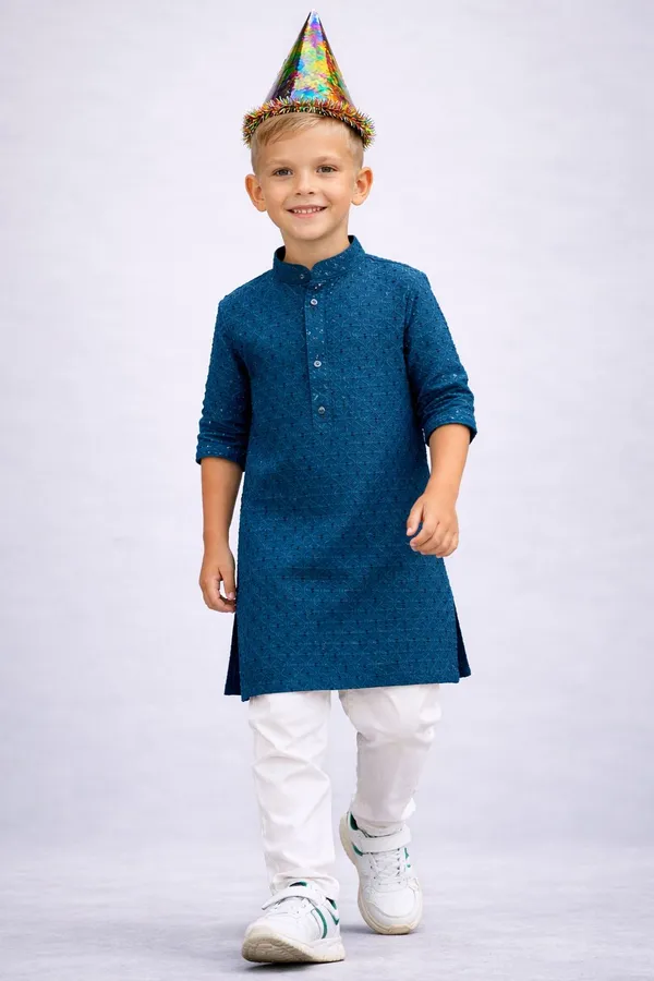 Boys_Blue_Kurta_With_White_Pajama_Set_Traditional_Ethnic_Wear_For_Kids