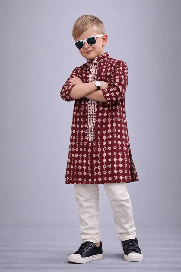 Boys_Maroon_Ethnic_Kurta_With_White_Churidar_Set