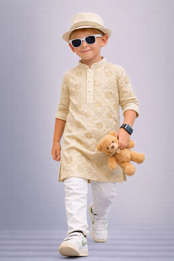 Boys_Ethnic_Kurta_Set_With_Teddy_Bear_Beige_Embroidered_Traditional_Wear