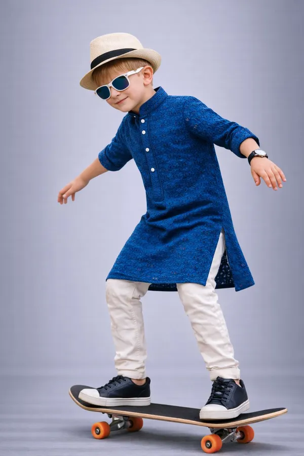 Boys_Blue_Ethnic_Kurta_Set_With_White_Churidar