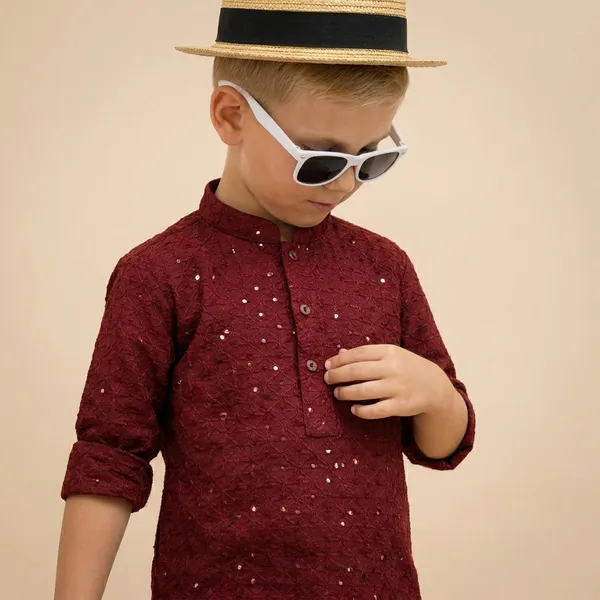 Boys_Maroon_Ethnic_Kurta_With_White_Pajama_Set