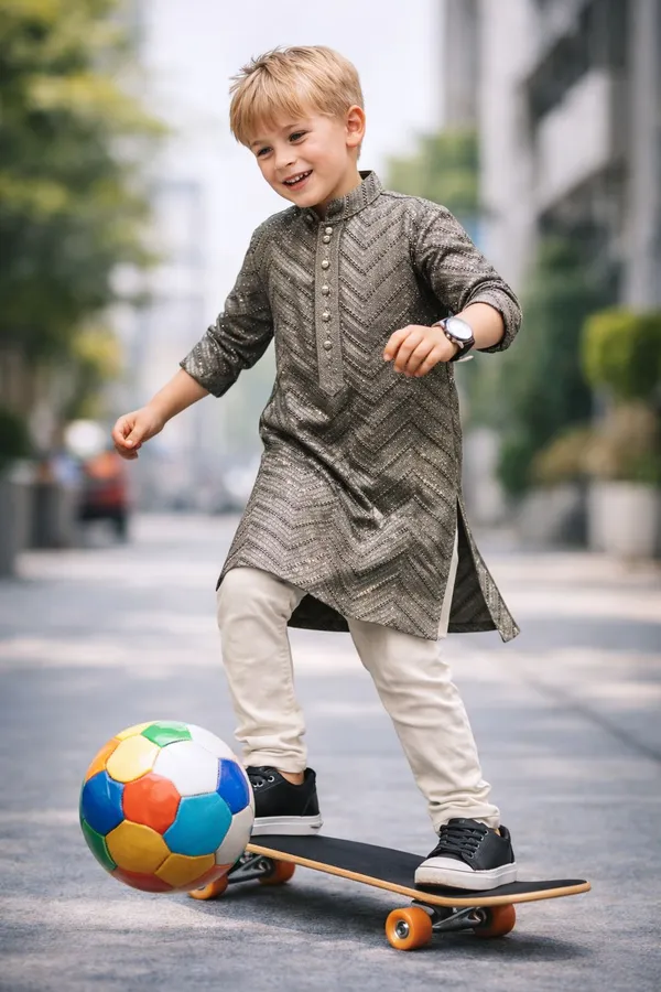 Grey_Ethnic_Kurta_Set_For_Boys_Traditional_Festive_Wear_With_Pajama