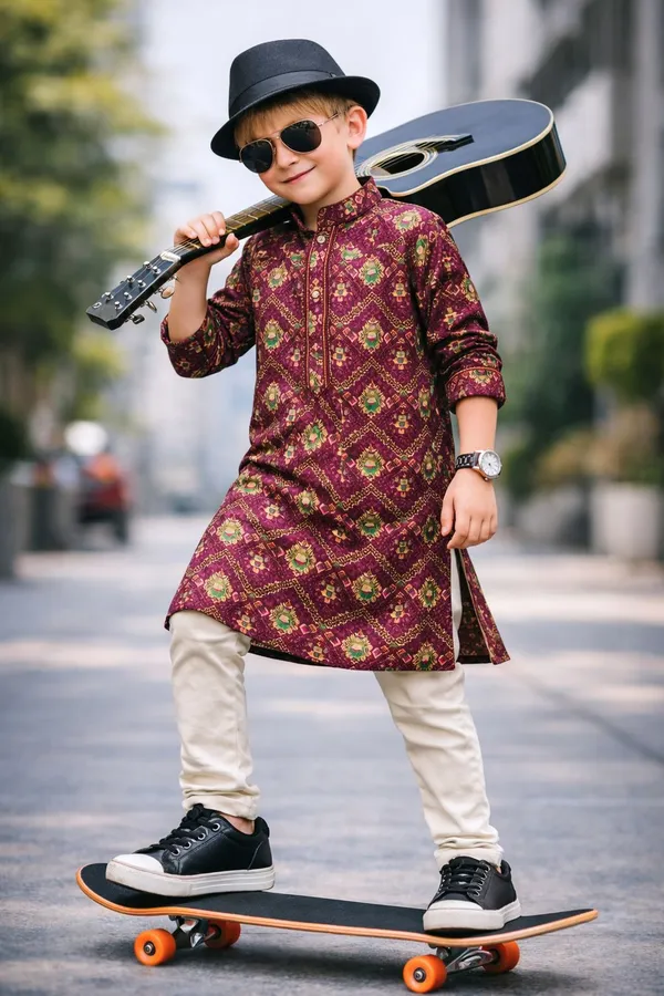 Boys_Maroon_Ethnic_Kurta_With_Cream_Pajama_Set