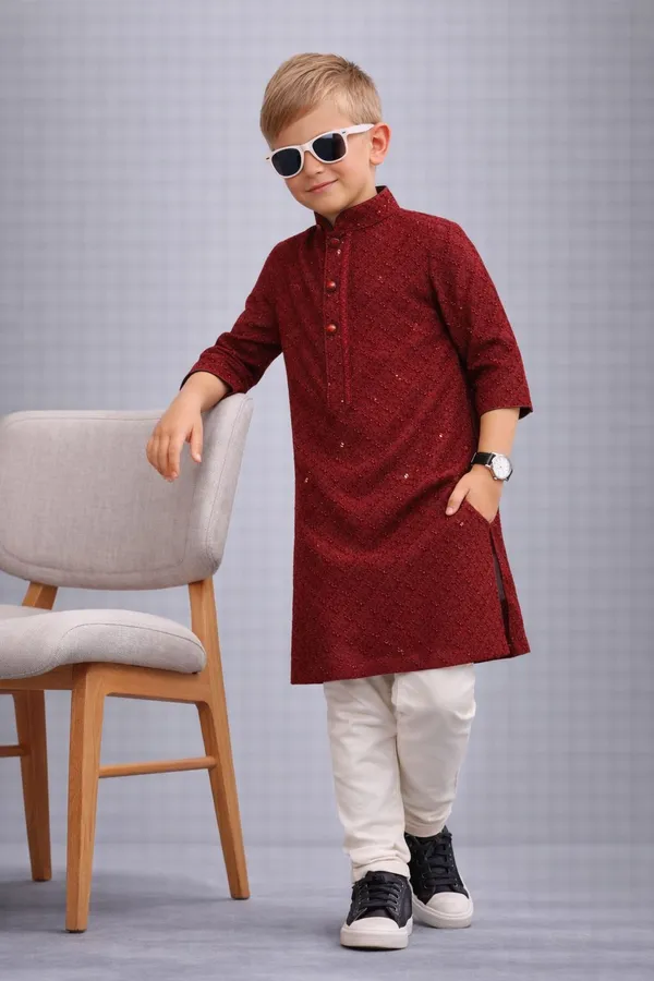 Boys_Maroon_Embroidered_Kurta_With_White_Pajama_Set