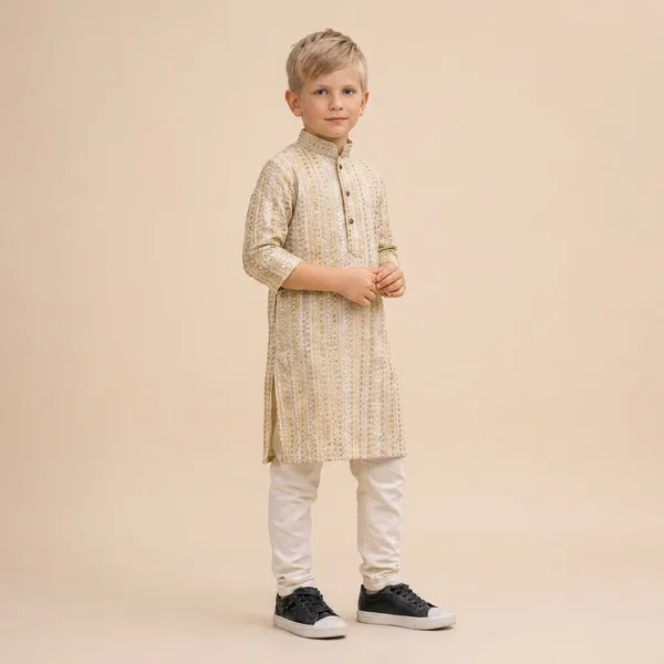 Boys_Traditional_Beige_Embroidered_Kurta_Set_With_White_Churidar