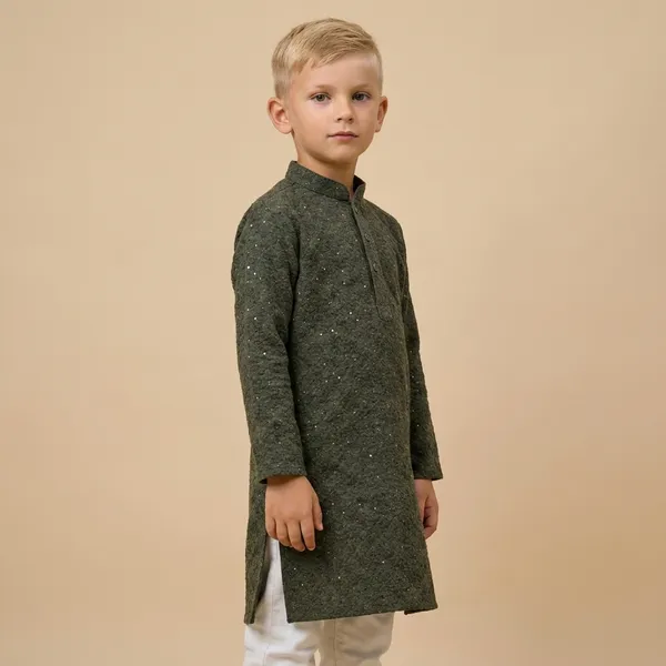Boys_Olive_Green_Ethnic_Kurta_With_White_Pajama_Set