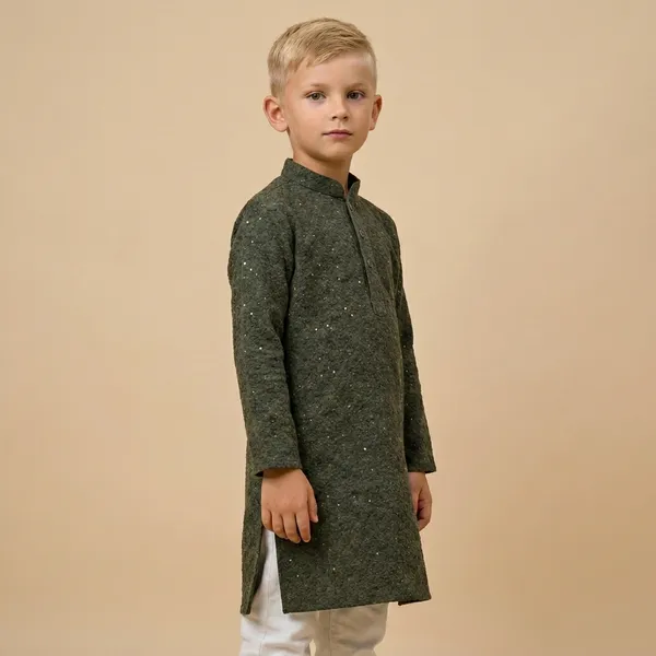 Boys_Olive_Green_Ethnic_Kurta_With_White_Pajama_Set