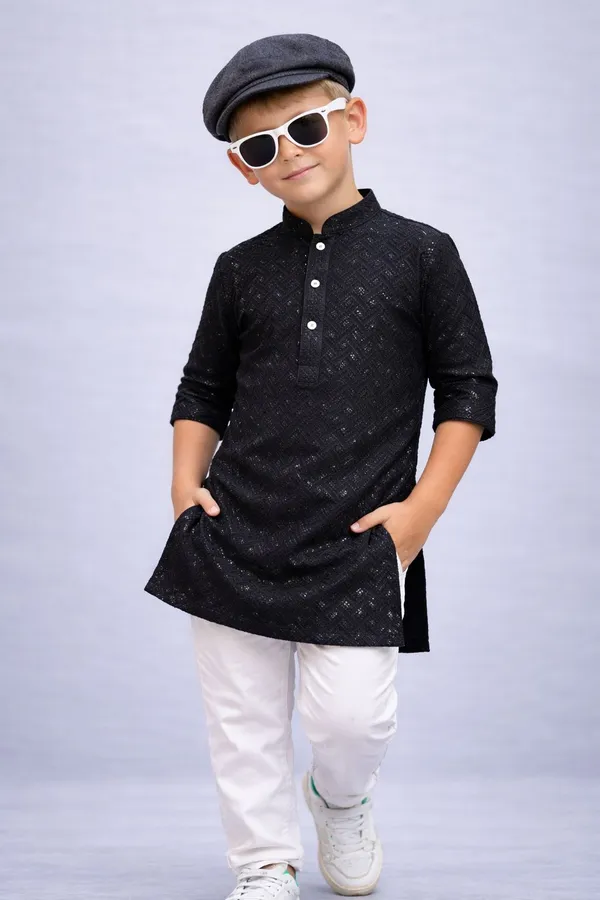 Boys_Black_Kurta_Set_With_White_Pajama_Ethnic_Wear_For_Kids