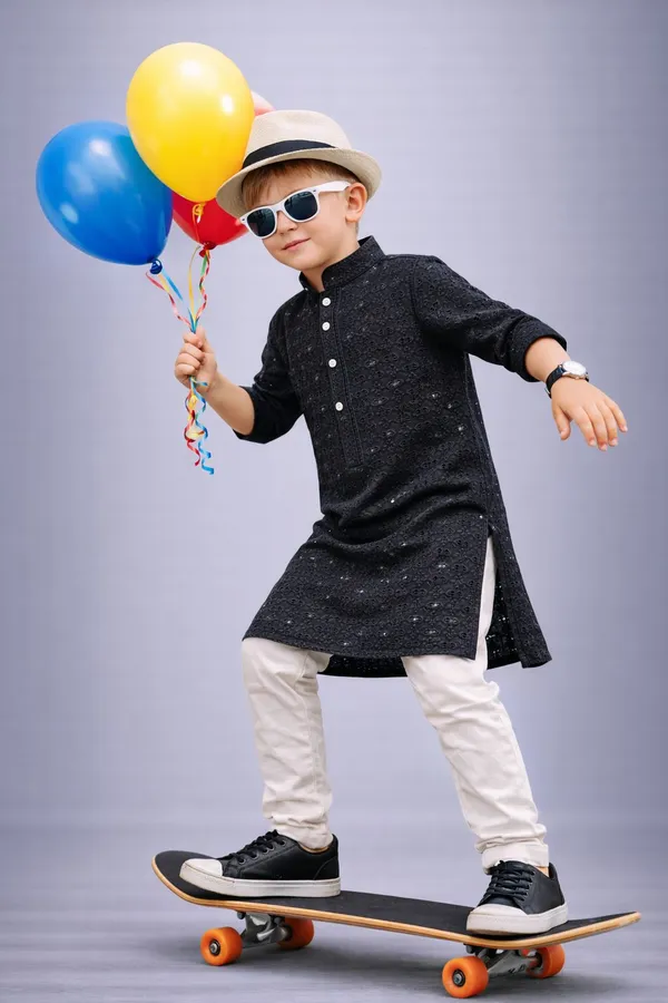 Boys_Black_Ethnic_Kurta_Set_With_White_Pajama_Festive_And_Party_Wear