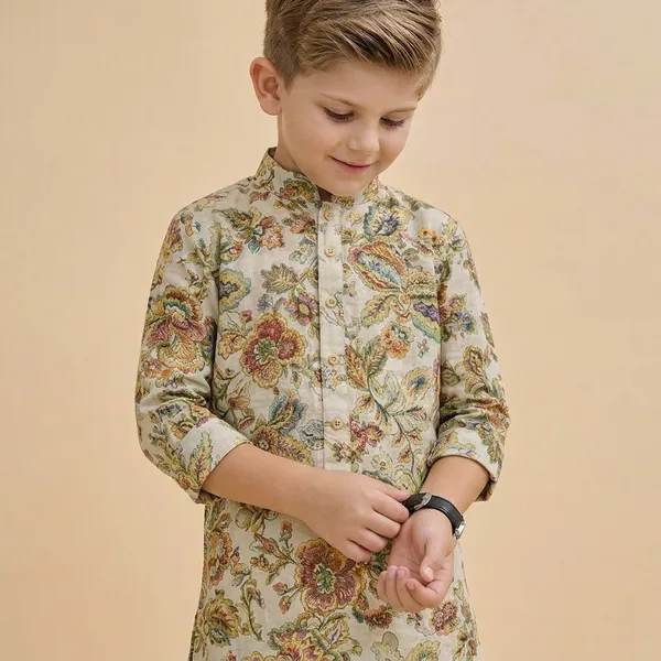 Boys_Ethnic_Kurta_Set_With_Floral_Print_And_Multicolor