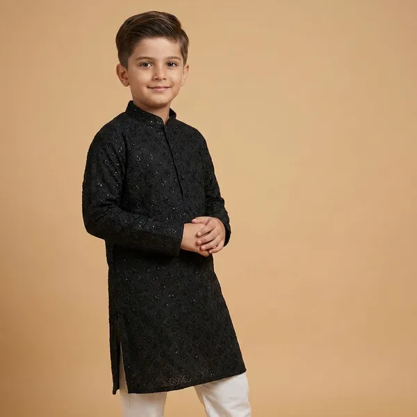 Boys_Black_Embellished_Kurta_Pajama_Set_With_White_Bottom
