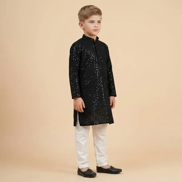 Boys_Black_Ethnic_Kurta_Set_With_White_Pajama_Festive_And_Party_Wear