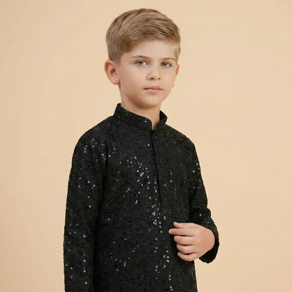 Boys_Black_Ethnic_Kurta_Set_With_White_Pajama_Festive_And_Party_Wear