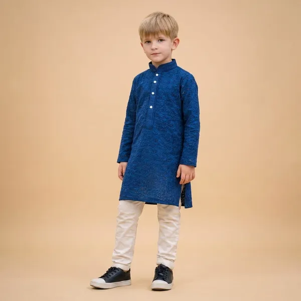 Boys_Blue_Ethnic_Kurta_Set_With_White_Churidar