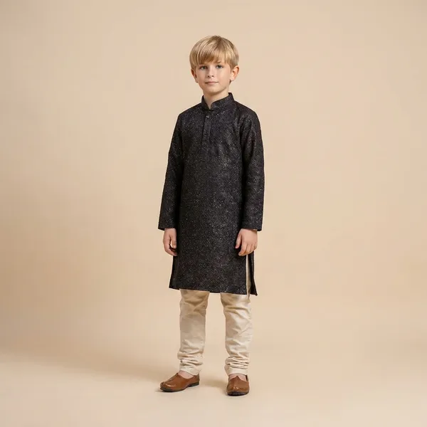 Boys_Black_Kurta_With_White_Pyjama_Set