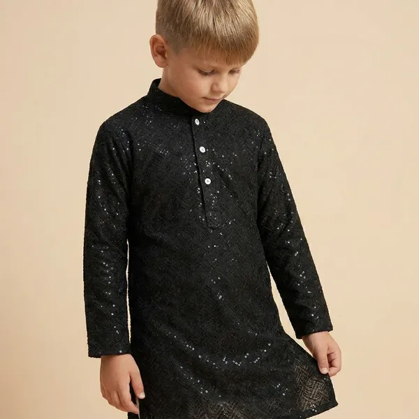 Boys_Black_Kurta_Set_With_White_Pajama_Ethnic_Wear_For_Kids