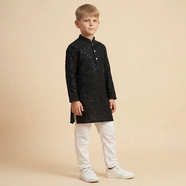 Boys_Black_Kurta_Set_With_White_Pajama_Ethnic_Wear_For_Kids