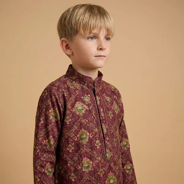 Boys_Maroon_Ethnic_Kurta_With_Cream_Pajama_Set
