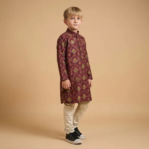Boys_Maroon_Ethnic_Kurta_With_Cream_Pajama_Set